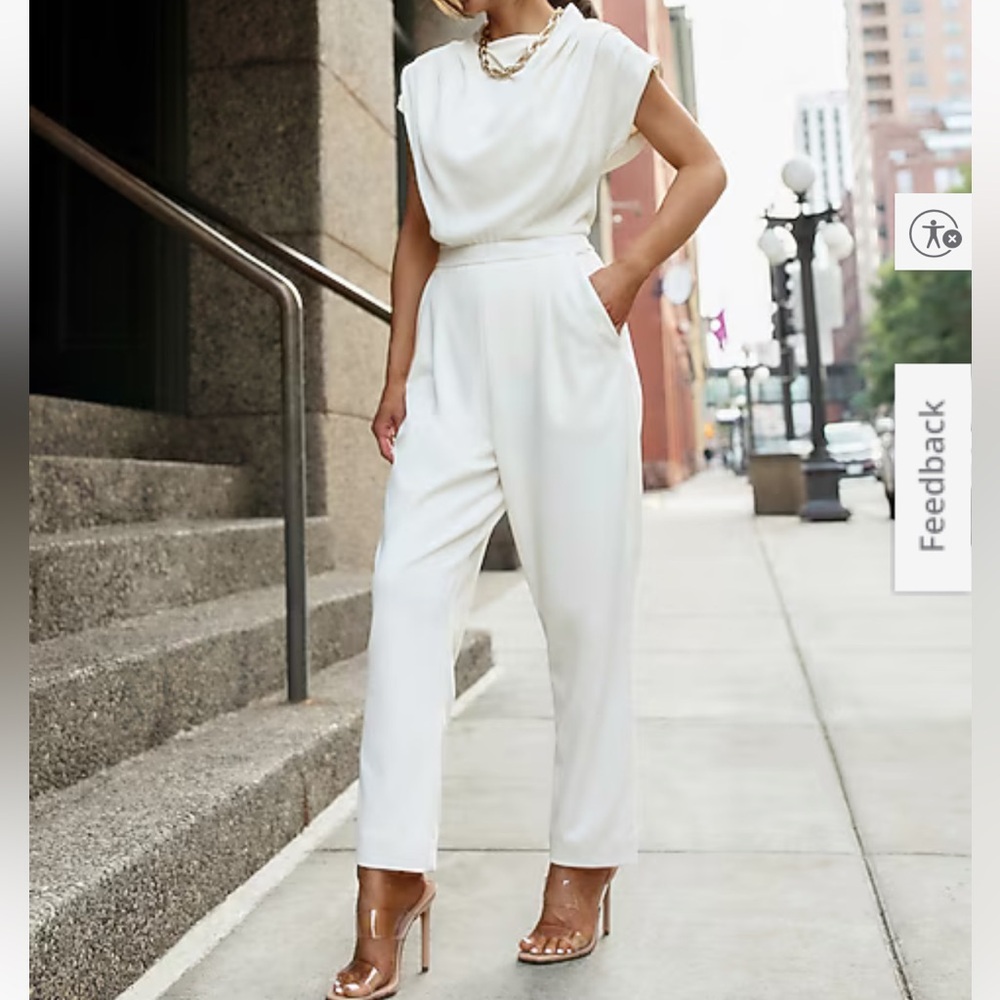 Express White Draped Neck Short Sleeve Jumpsuit NWOT
